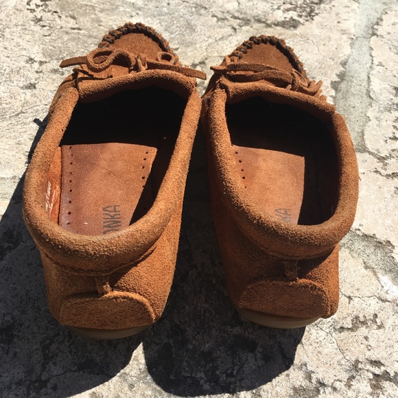 Minnetonka Kilty Suede hardsole moccasins, brown - Picture 3 of 8